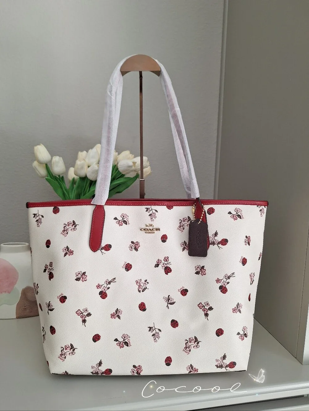 NEW COACH City 33 Tote with Ladybug Floral Printed Women Shoulder Bag  C7272